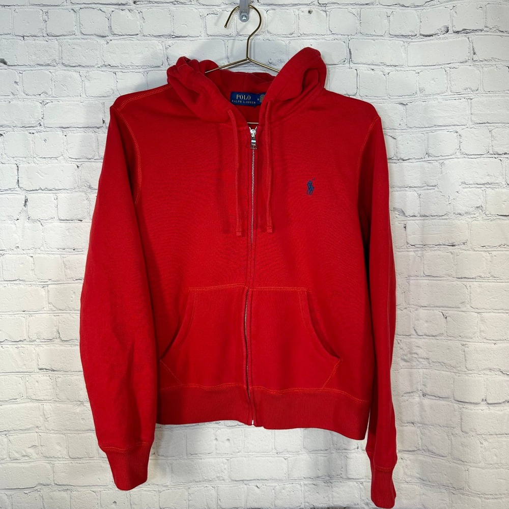 Polo Ralph Lauren Womens Red Full Zip Fleece Hoodie Sweatshirt Size M Pony Logo